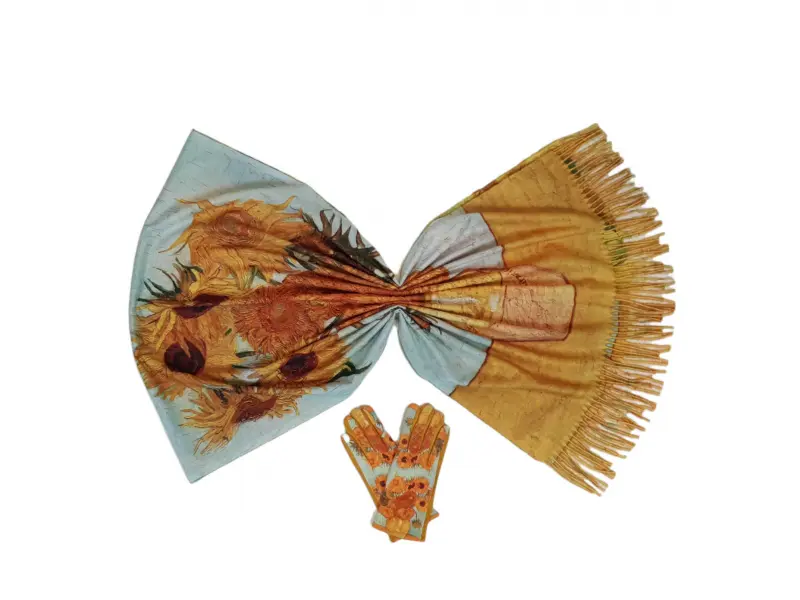 Двулицев дамски шал и ръкавици - Ван Гог - Слънчогледите Двулицев дамски шал и ръкавици - Ван Гог - Слънчогледите