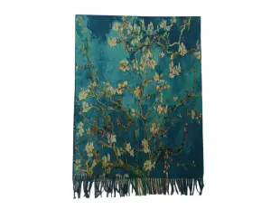 Двулицев дамски шал - Ван Гог - Бадемов цвят