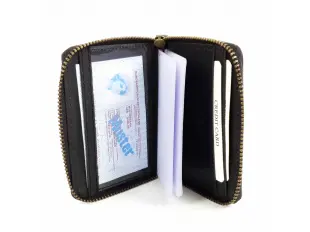 Черен визитник от естествена кожа с цип