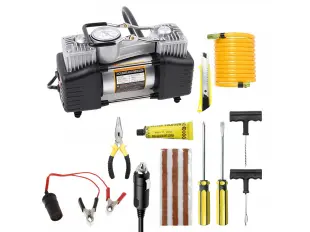 Компресор за кола с куфар + комплект за ремонт на гуми
