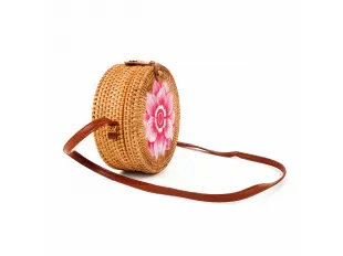 Стилна дамска чанта от ратан - цвете