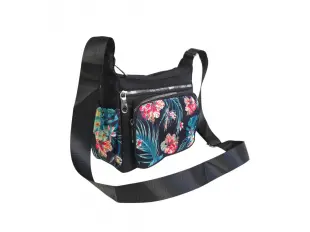 Черна чанта от текстил с цветя - Greta