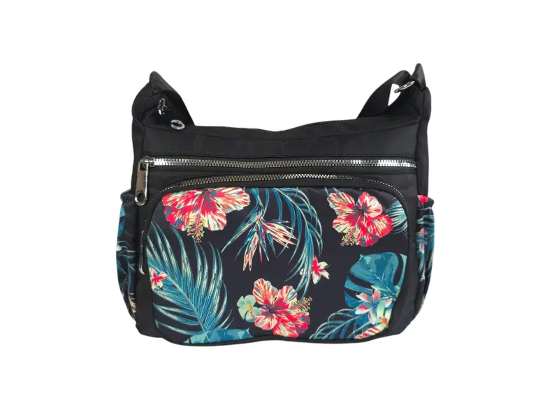 Черна чанта от текстил с цветя - Greta Черна чанта от текстил с цветя - Greta