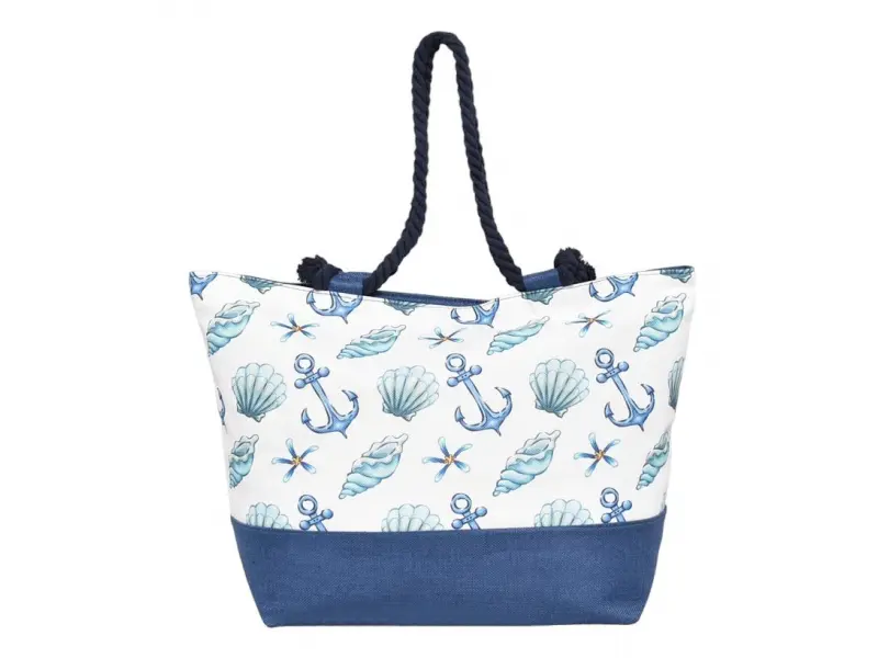 Синя плажна чанта с миди и котви Синя плажна чанта с миди и котви