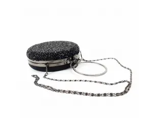 Блестяща черна кръгла чанта