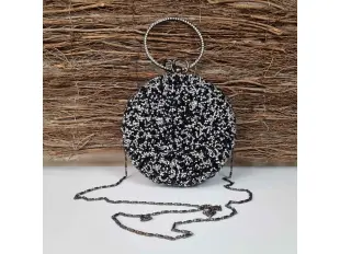 Блестяща черна кръгла чанта - Steisi