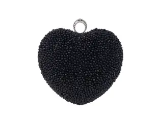 Черна официална чанта с перли - сърце
