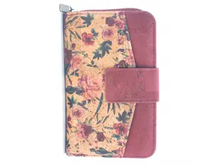 Стилно дамско портмоне от корк с цветя