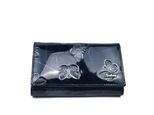 Портмоне лакирано черно с пеперуди - средно Портмоне лакирано черно с пеперуди - средно