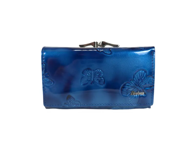 Синьо лачено портмоне с пеперуди - Meras Синьо лачено портмоне с пеперуди - Meras