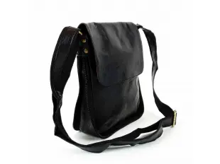 Черна кожена мъжка чанта с увеличение