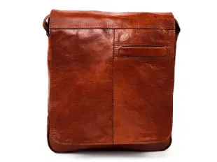 Мъжка кафява кожена чанта с капак