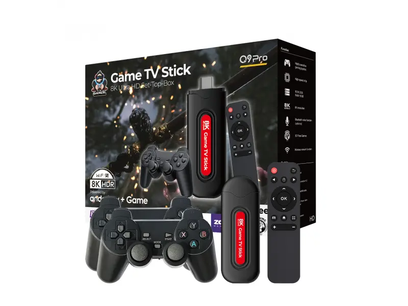 Игрова Конзола Game Stick + Андроид ТВ Q9Pro 4K над 49,000 Вградени Игри и Безжични Джойстици Игрова Конзола Game Stick + Андроид ТВ Q9Pro 4K над 49,000 Вградени Игри и Безжични Джойстици