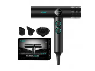 Професионален сешоар черен VGR-401 с отрицателни йони, BLDC мотор за бързо сушене с нисък шум, LED дисплей