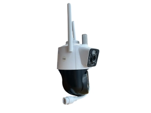 Тройна външна въртяща WiFi AI камера 12MP с три обектива и 50 диода, ICSee, Бяла