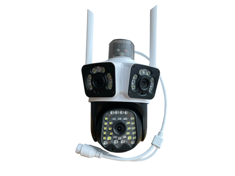 Тройна външна въртяща WiFi AI камера 12MP с три обектива и 50 диода, ICSee, Бяла Тройна външна въртяща WiFi AI камера 12MP с три обектива и 50 диода, ICSee, Бяла - LYLU 3117-4