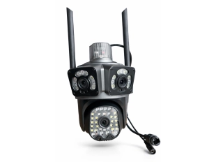 Тройна външна въртяща WiFi AI камера 12MP с три обектива и 50 диода, ICSee, Черна - Черна Тройна външна въртяща WiFi AI камера 12MP с три обектива и 50 диода, ICSee, Черна - Черна