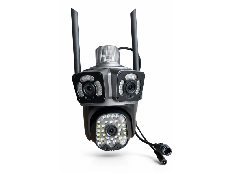 Тройна външна въртяща WiFi AI камера 12MP с три обектива и 50 диода, ICSee, Черна Тройна външна въртяща WiFi AI камера 12MP с три обектива и 50 диода, ICSee, Черна - LYLU 3117-3