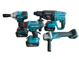 Комплект от акумулаторен перфоратор, ъглошлайф, гайковерт и винтоверт KrafMaster 36V с 3 броя батерии 8Ah и зарядно