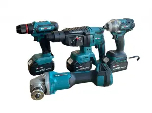 Комплект от акумулаторен перфоратор, ъглошлайф, гайковерт и винтоверт KrafMaster 36V с 3 броя батерии 8Ah и зарядно