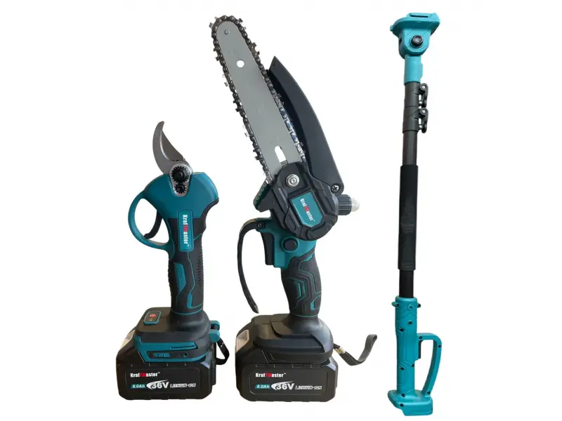 Комплект Акумулаторна Безчеткова KraftMaster Ножица, Резачка за клони и Телескопичен прът 36V 8AH 	 - KraftMaster 1790-3